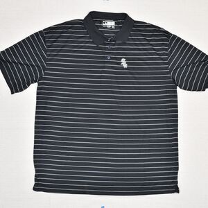 True Fan Men Polo Shirt Short Sleeve Stripe Polyester Black 2XL MLB White Sox